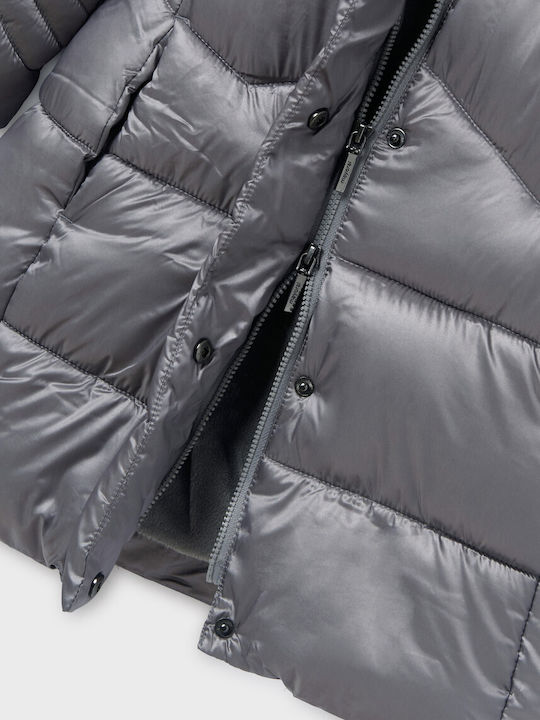 Kinder Parka Lang mit Kapuze Silber