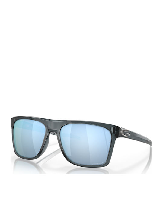 Oakley Leffingwell Herren Sonnenbrille mit Schwarz Kunststoff Gestell und Hellblau Polarisiert Spiegel Linse