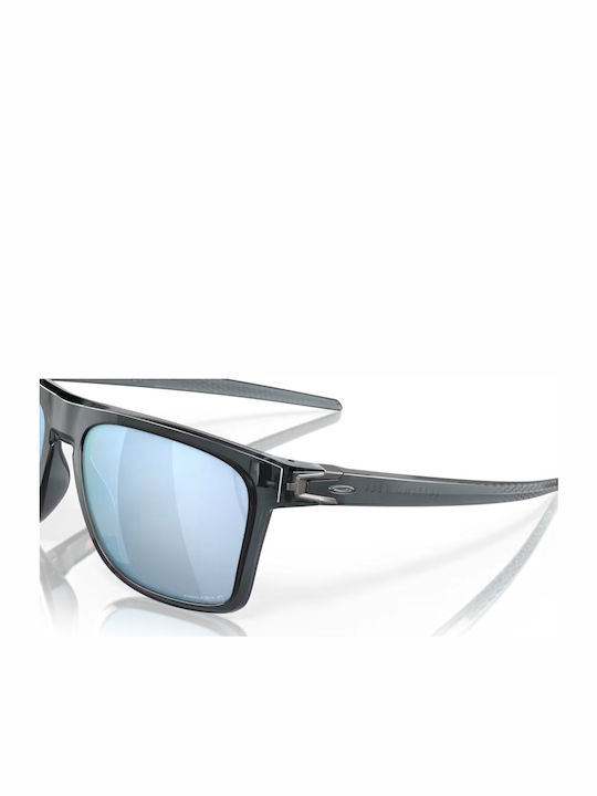 Oakley Leffingwell Herren Sonnenbrille mit Schwarz Kunststoff Gestell und Hellblau Polarisiert Spiegel Linse