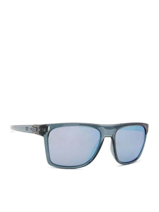 Oakley Leffingwell Herren Sonnenbrille mit Schwarz Kunststoff Gestell und Hellblau Polarisiert Spiegel Linse