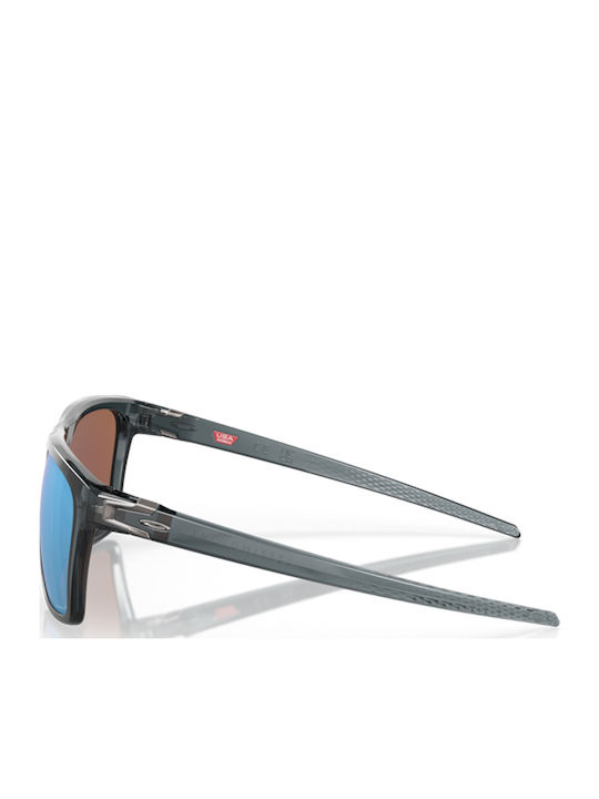 Oakley Leffingwell Herren Sonnenbrille mit Schwarz Kunststoff Gestell und Hellblau Polarisiert Spiegel Linse