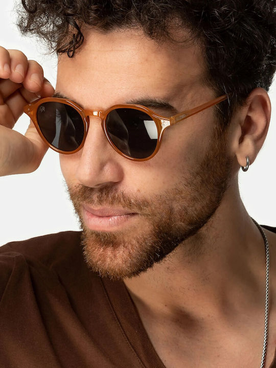 Twig Langevin Unisex Sunglasses with Brown Tartaruga Plastic Frame and Green Lens LAS10