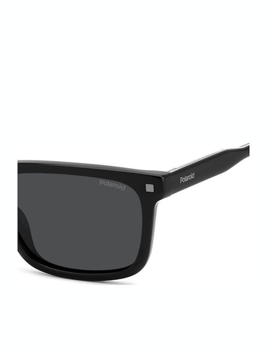Polaroid Men's Sunglasses with Black Horn-Rimmed Frame and Grey Lens PLD4174/S/X 807/M9