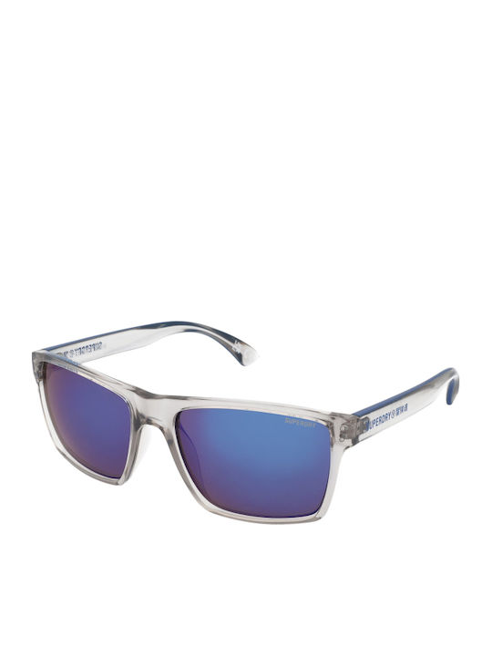 Superdry Unisex Sunglasses with Transparent Plastic Frame and Blue Mirror Lens SDSKOBE153