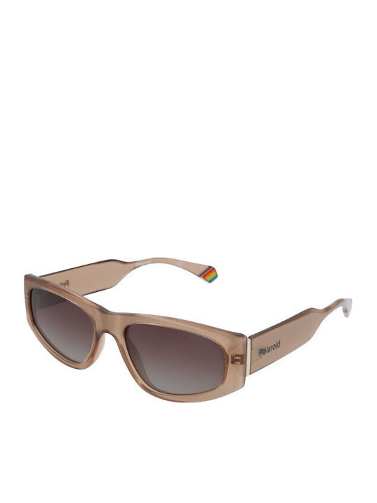Polaroid Unisex Sunglasses with Beige Plastic Frame and Brown Gradient Polarized Lens