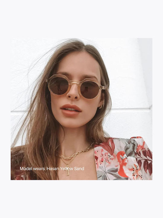 Meller Hasan Unisex Sunglasses with Black Horn-Rimmed Frame and Black Polarized Lens