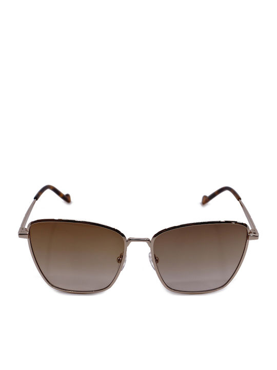 Liu Jo Women's Sunglasses with Gold Metal Frame and Brown Lens