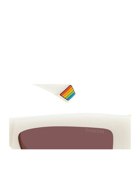 Polaroid Women's Sunglasses with White Plastic Frame and Red Polarized Lens PLD6210/S/X VK6/KL