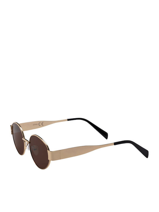 Pervedere Unisex Sonnenbrillen mit Gold Metallisch Rahmen und Braune Gläser