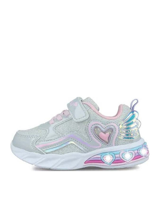 Kids Sneakers with Hoop & Loop Closure and Silver Lights