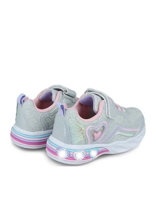 Kids Sneakers with Hoop & Loop Closure and Silver Lights