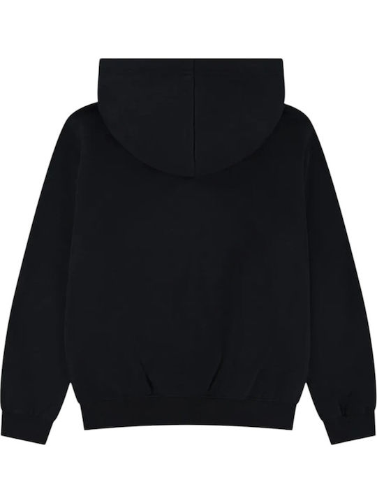 Fleece Lined Kids Hoodie Cardigan With Hood and Pockets Black