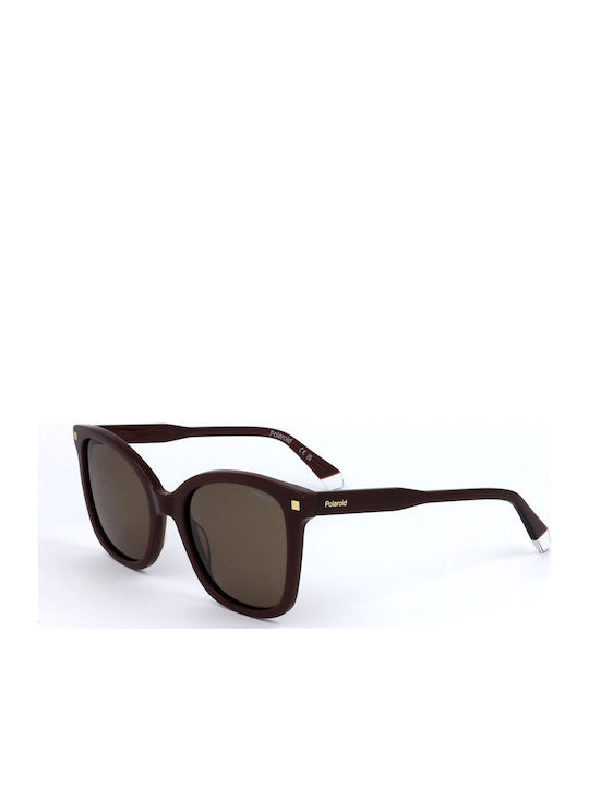 Polaroid Women’s Sunglasses with Burgundy Horn-Rimmed Frame and Brown Polarized Lens PLD4151/S/X LHF/SP