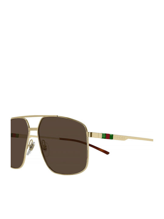 Gucci Men's Sunglasses with Gold Metal Frame and Brown Lens GG1676S 002