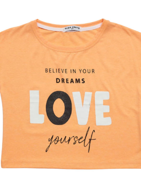 Παιδικό Crop Top Κοντομάνικο Πορτοκαλί Love Yourself