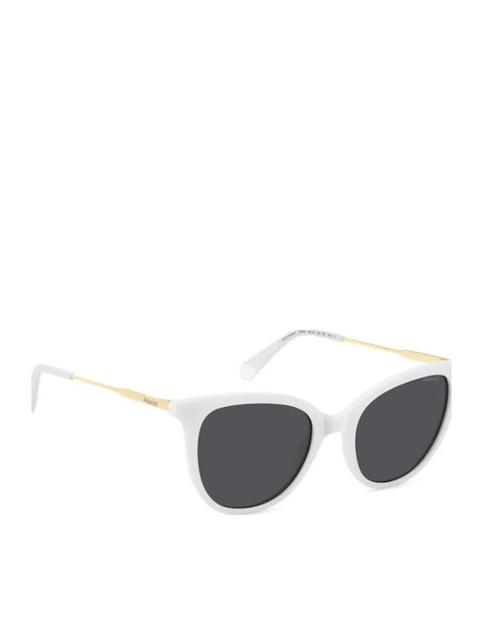 Polaroid Women's Sunglasses with White Plastic Frame and Gray Lens PLD4184/S/X VK6/M9