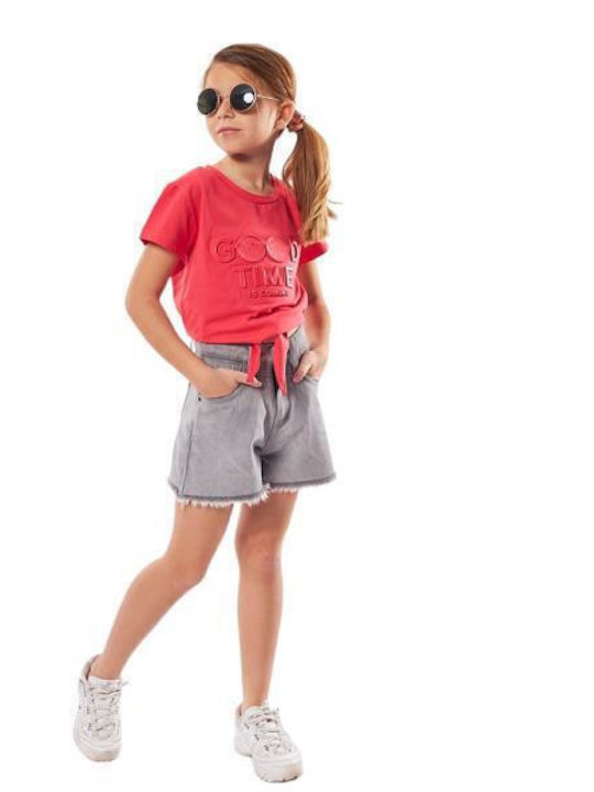 Kinder-Crop-Top Kurzarm Rosa Good Time Is Coming