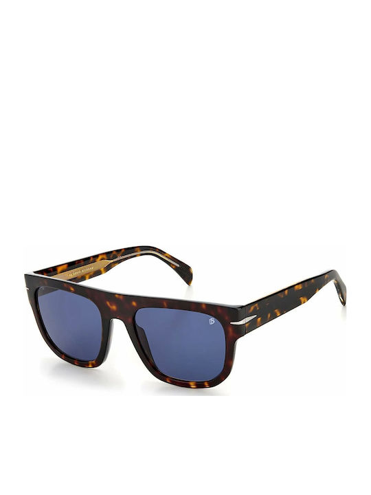 David Beckham Men's Sunglasses with Brown Tartaruga Plastic Frame and Blue Lens DB 7044/S 086/KU