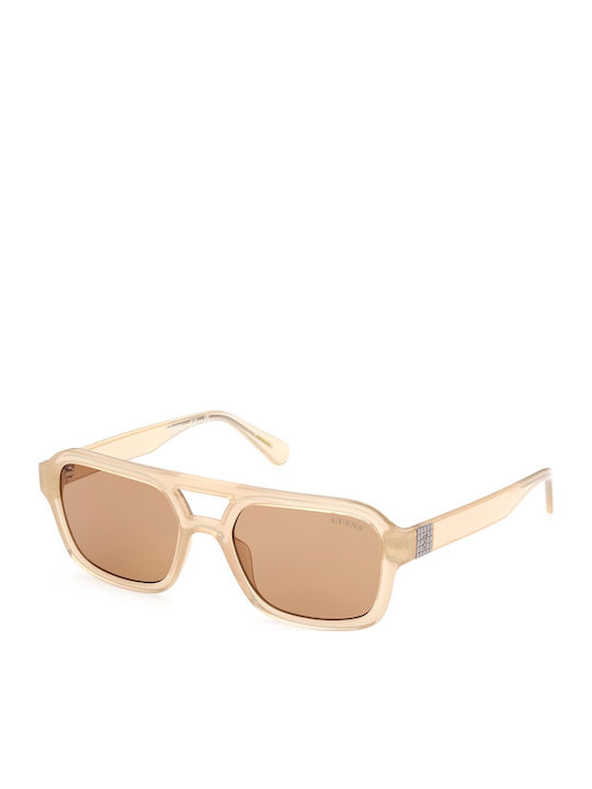 Guess Unisex Γυαλιά Ηλίου με Μπεζ Κοκκάλινο Σκελετό και Καφέ Φακό GU8259 57E