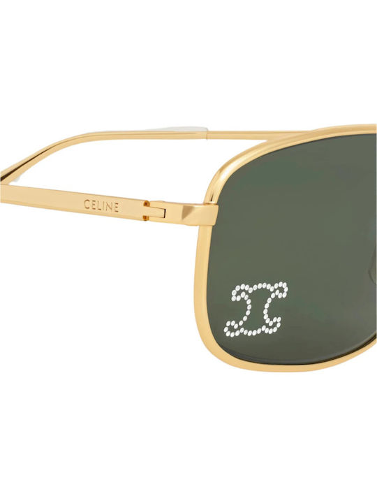 Celine Herren Sonnenbrille mit Gold Metall Gestell und Grün Linse CL40285U-30N