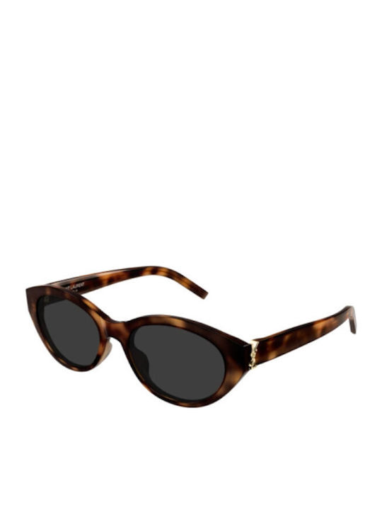 Ysl Women's Sunglasses with Brown Tartaruga Plastic Frame and Gray Lens