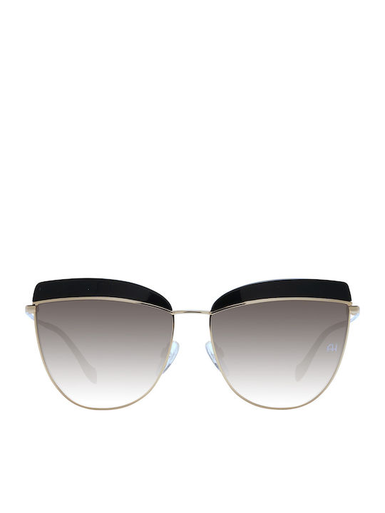 Ana Hickmann Women's Sunglasses with Black Metal Frame and Beige Gradient Mirror Lens