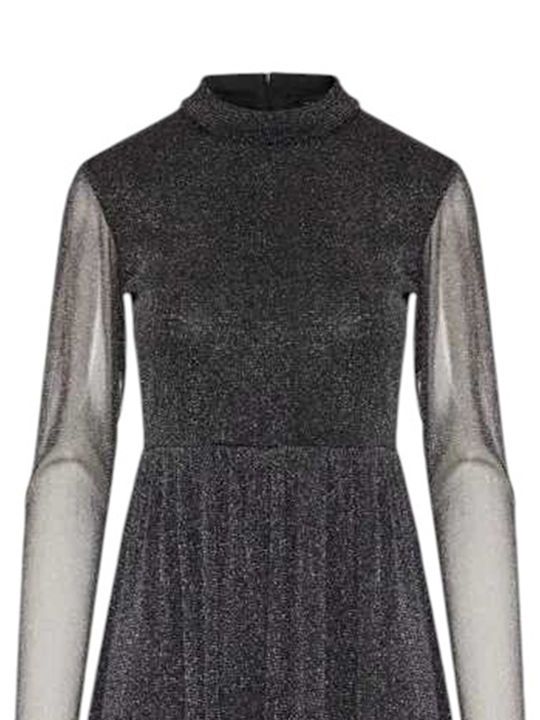Rochie Midi de Seară cu Plasă Neagră
