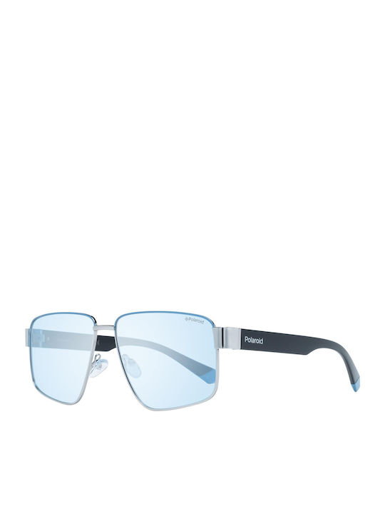 Polaroid Men's Sunglasses with Silver Metal Frame and Light Blue Polarized Lens PLD6121/S KUF/C3