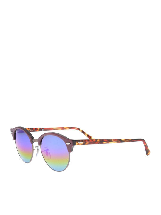 Ray Ban Clubround Unisex Sonnenbrille mit Burgundisch Kunststoff Gestell und Blau Spiegel Linse RB4246 1222/C2