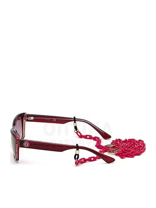 Guess Women's Sunglasses with Brown Tartaruga Horn-Rimmed Frame and Burgundy Lens GU7652 69T