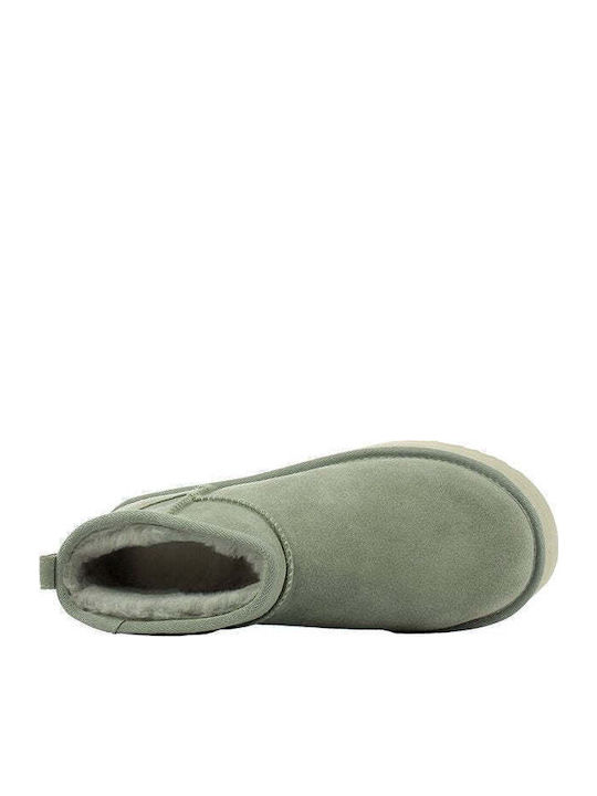 Classic Ultra Mini Platform Suede Women's Ankle Boots with Fur Shaded Clover