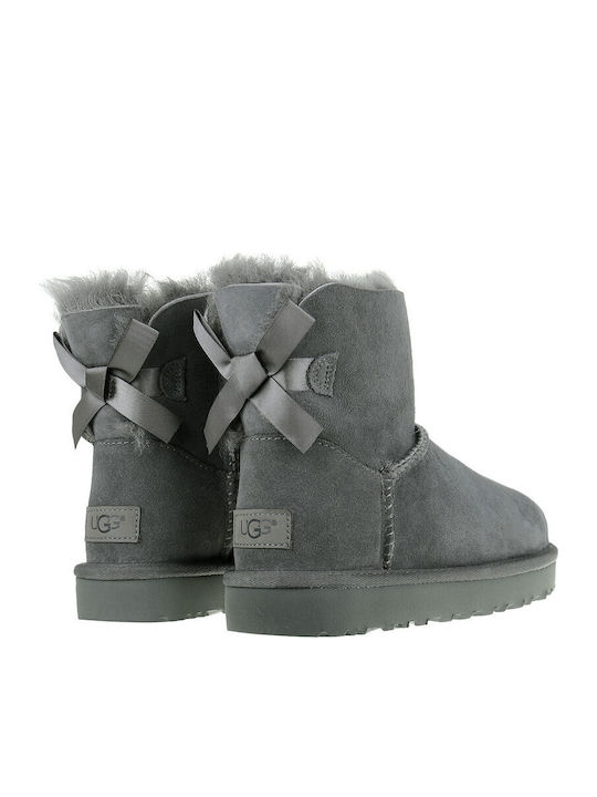 Mini Bailey Bow II Suede Women's Ankle Boots with Fur Gray