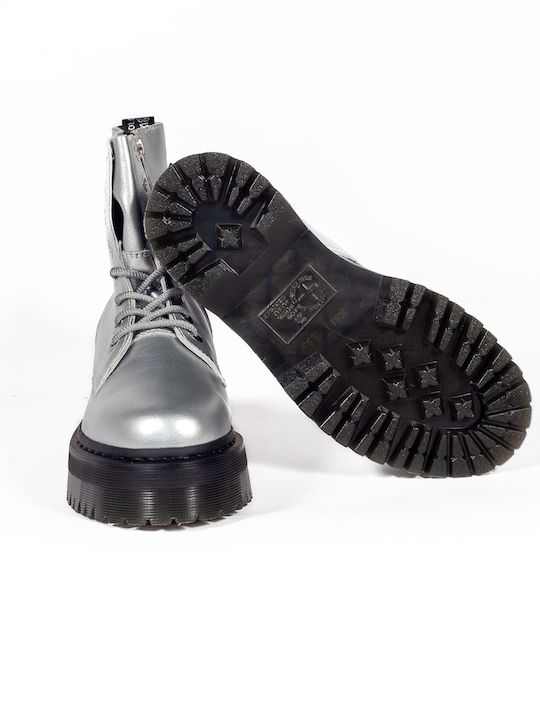 Jadon Leather Women's Ankle Boots with Medium Heel Silver