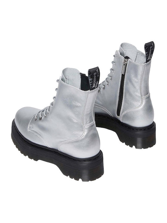 Jadon Leather Women's Ankle Boots with Medium Heel Silver