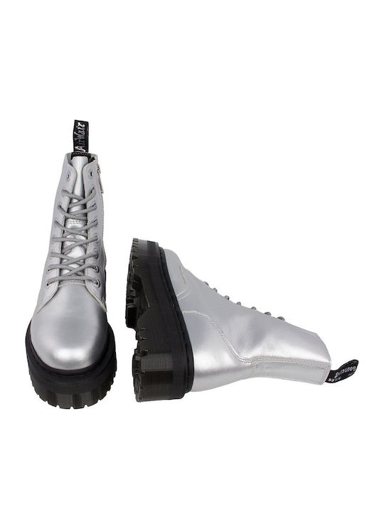 Jadon Leather Women's Ankle Boots with Medium Heel Silver