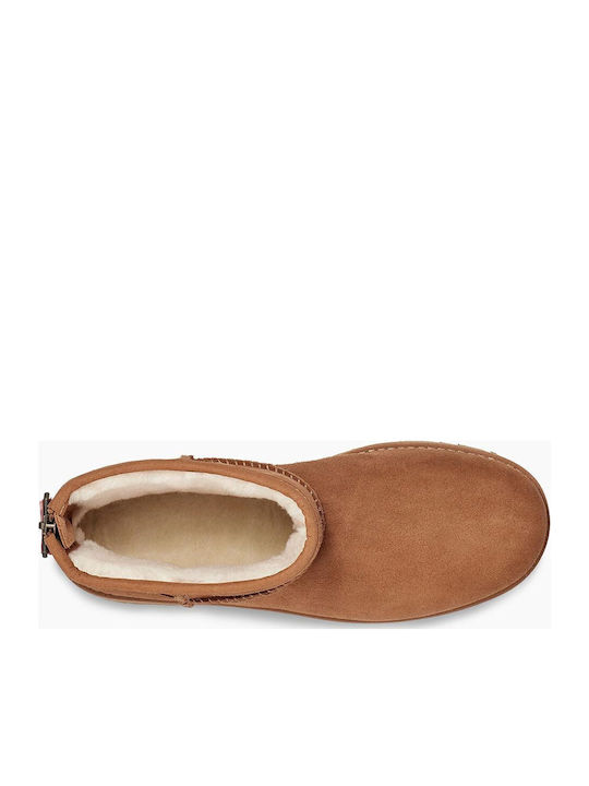 Classic Mini Logo Suede Γυναικεία Μποτάκια με Γούνα Chestnut