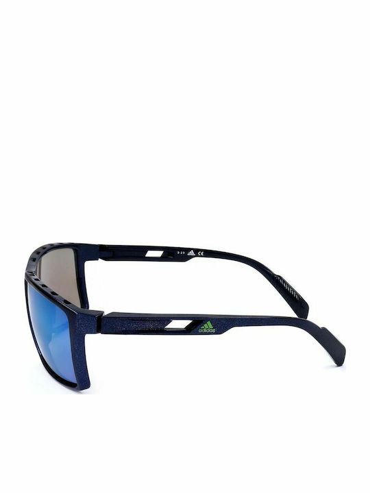 adidas Men's Sunglasses with Navy Blue Plastic Frame and Blue Mirror Lens SP0010 91Q