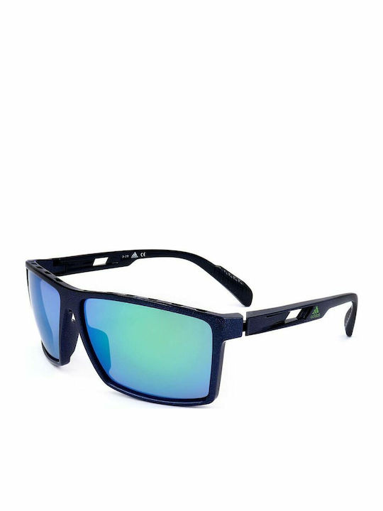 adidas Men's Sunglasses with Navy Blue Plastic Frame and Blue Mirror Lens SP0010 91Q