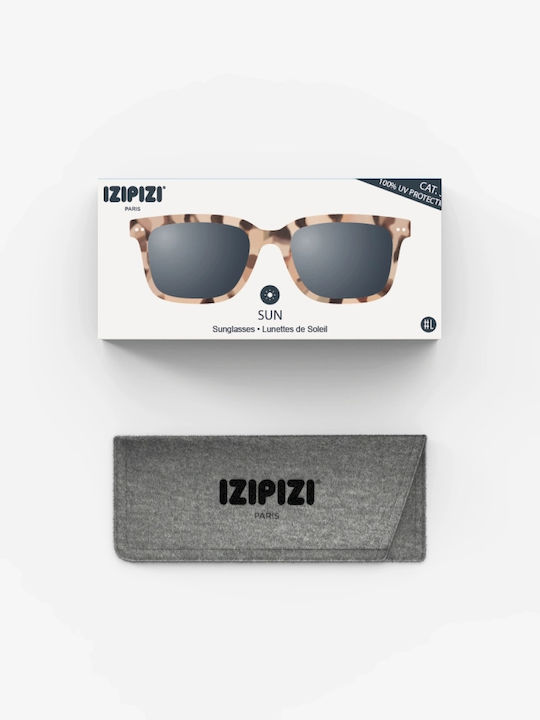 Izipizi Unisex Sunglasses with Brown Tartaruga Plastic Frame and Black Lens