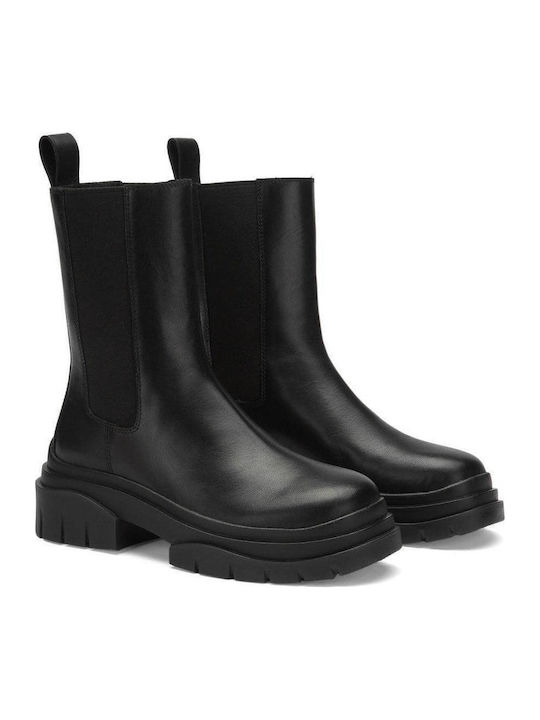 Storm Leder Damen Chelsea Stiefeletten mit mittlerem Absatz Schwarz