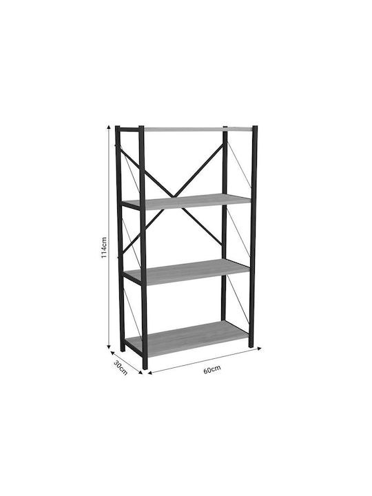 Bookcase Jackrey Black Velvet-Black Metal 60x30x114cm