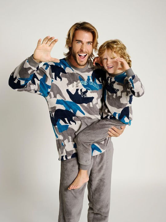 Muydemi Παιδική Πιτζάμα Χειμωνιάτικη Fleece Ανθρακί/μπλε Muydemi Παιδική Πιτζάμα Χειμωνιάτικη Fleece Ανθρακί/μπλε