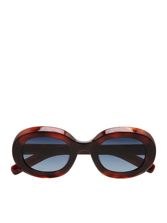 Kaleos Women's Sunglasses with Brown Tartaruga Plastic Frame and Blue Lens