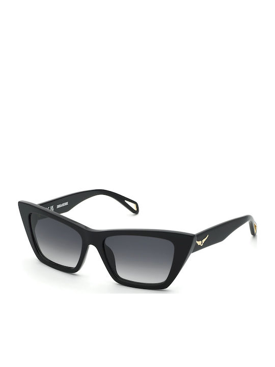 Zadig & Voltaire Women's Sunglasses with Black Plastic Frame and Black Gradient Lens