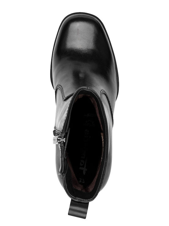 Leather Women's Ankle Boots with High Heel Black