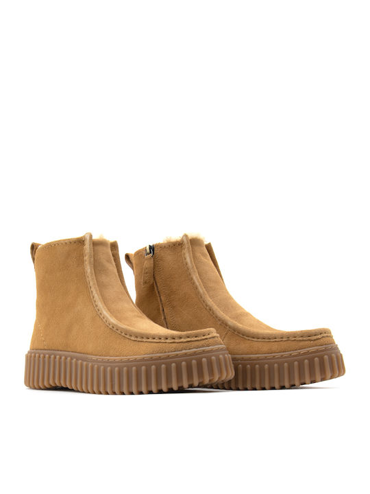 Torhill Cozy Δερμάτινα Γυναικεία Μποτάκια με Γούνα Ταμπά