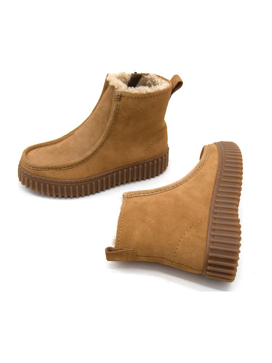 Torhill Cozy Δερμάτινα Γυναικεία Μποτάκια με Γούνα Ταμπά