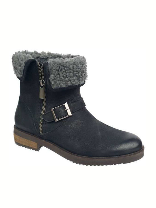 Abrieje Leather Women's Ankle Boots with Fur Black