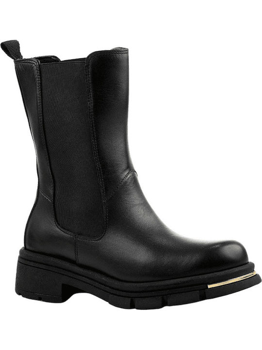 Leather Women's Chelsea Boots with Medium Heel Black