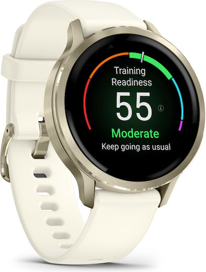 Garmin Venu 4 Stainless Steel 41mm Αδιάβροχο Smartwatch με Παλμογράφο (Lunar Gold with Bone)
